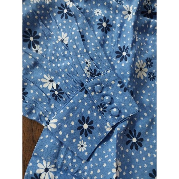 New Talbots Poet Sleeve Blue Daisy Print Wrap Top V Neck Shirt Sz L - Picture 9 of 13